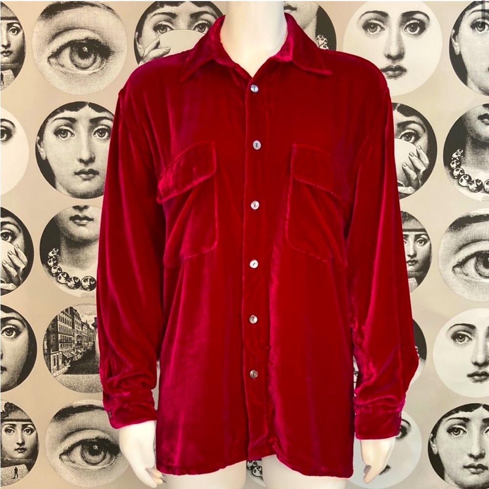 Burma Bibas Vintage 90s Y2k Silk & Rayon Velvet Collared Button Down